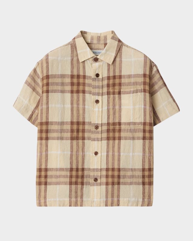 Boy's Devon Check Linen Short-Sleeve Shirt